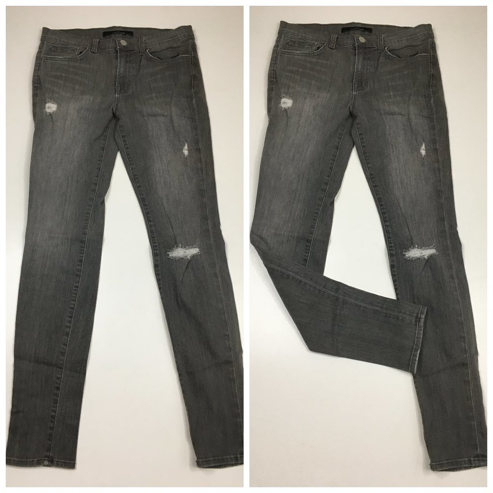 J BRAND Logo Hardware Gray Distressed 5 Pocket Skinny Leg Kingdom De Jeans
